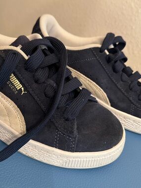 Puma Suede Low-Top Sneakers in Navy and Cream